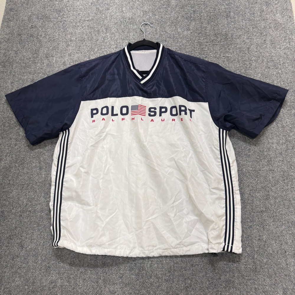 VTG Polo Sport Nylon Shirt Mens XL White navy Blue Ralphn Lauren 90s Y2K